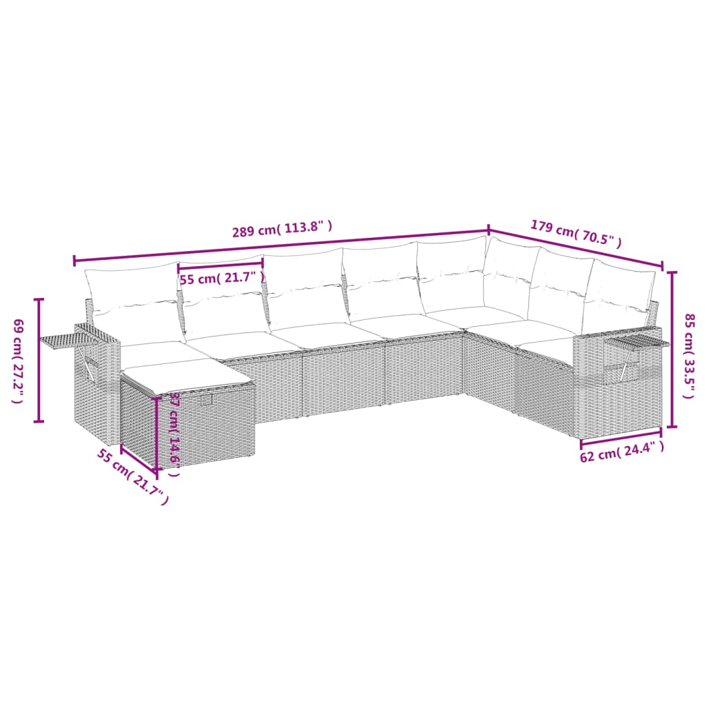 Set mobilier de grădină cu perne, 8 piese, negru, poliratan GartenMobel Dekor