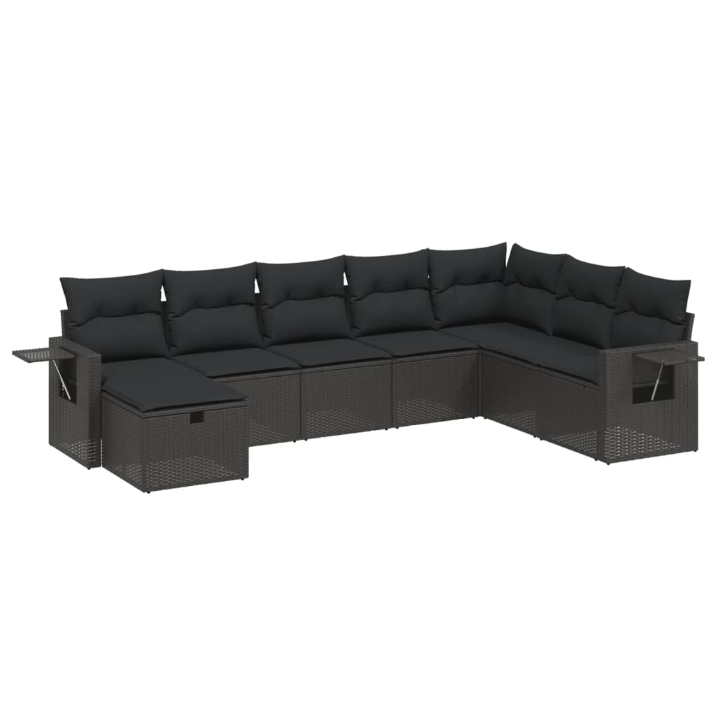 Set mobilier de grădină cu perne, 8 piese, negru, poliratan GartenMobel Dekor