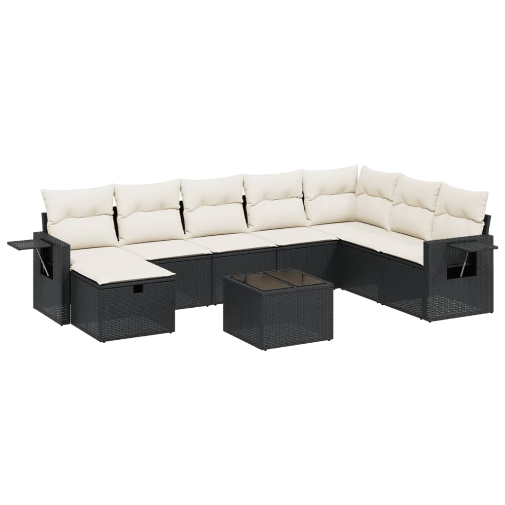 Set mobilier de grădină cu perne, 9 piese, negru, poliratan GartenMobel Dekor