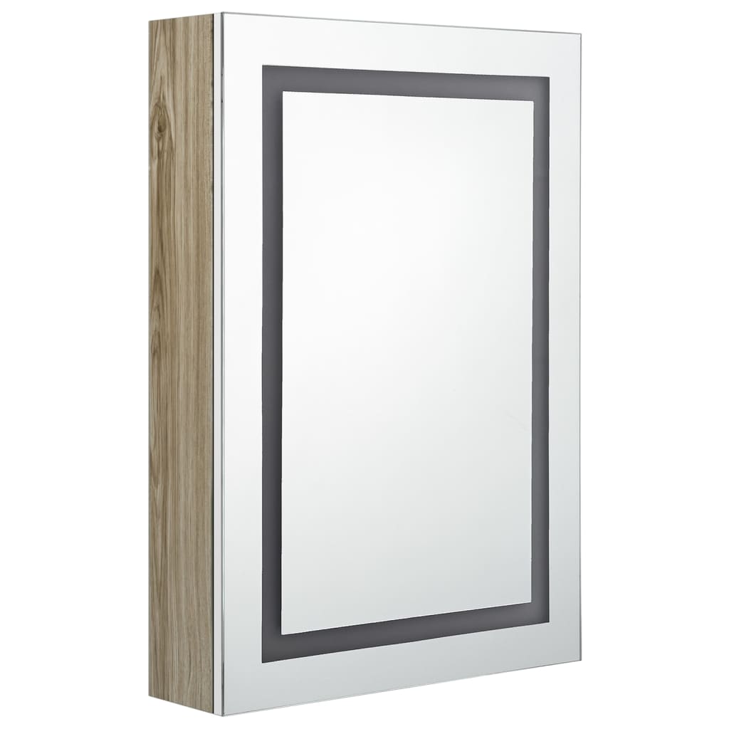 Dulap de baie cu oglindă și LED, alb și stejar, 50x13x70 cm GartenMobel Dekor
