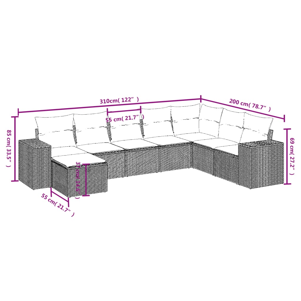 Set canapele de grădină, 8 piese, cu perne, bej, poliratan GartenMobel Dekor