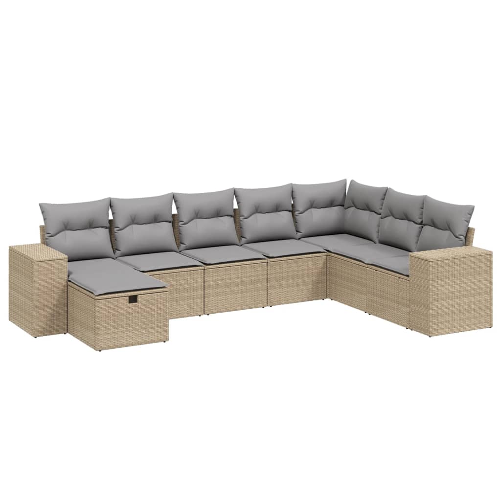 Set canapele de grădină, 8 piese, cu perne, bej, poliratan GartenMobel Dekor