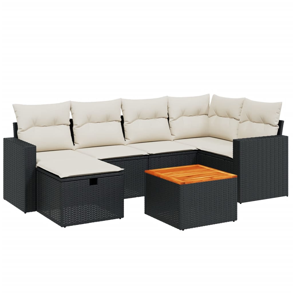 Set canapele de grădină cu perne, 7 piese, negru, poliratan GartenMobel Dekor