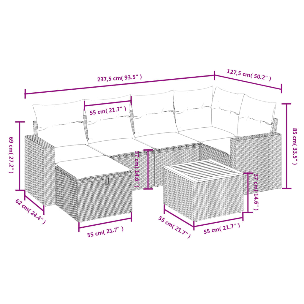 Set canapele de grădină cu perne, 7 piese, negru, poliratan GartenMobel Dekor