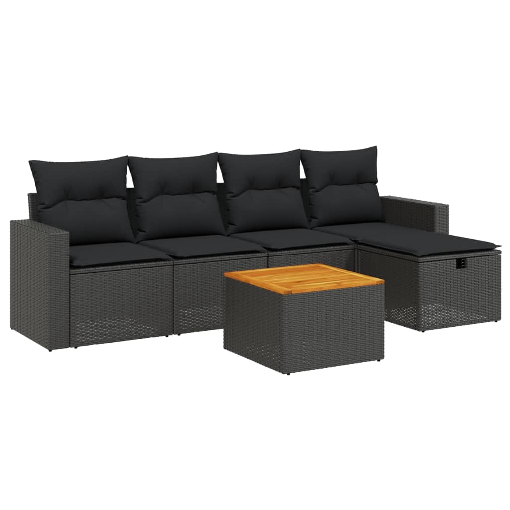 Set mobilier de grădină cu perne, 6 piese, negru, poliratan GartenMobel Dekor