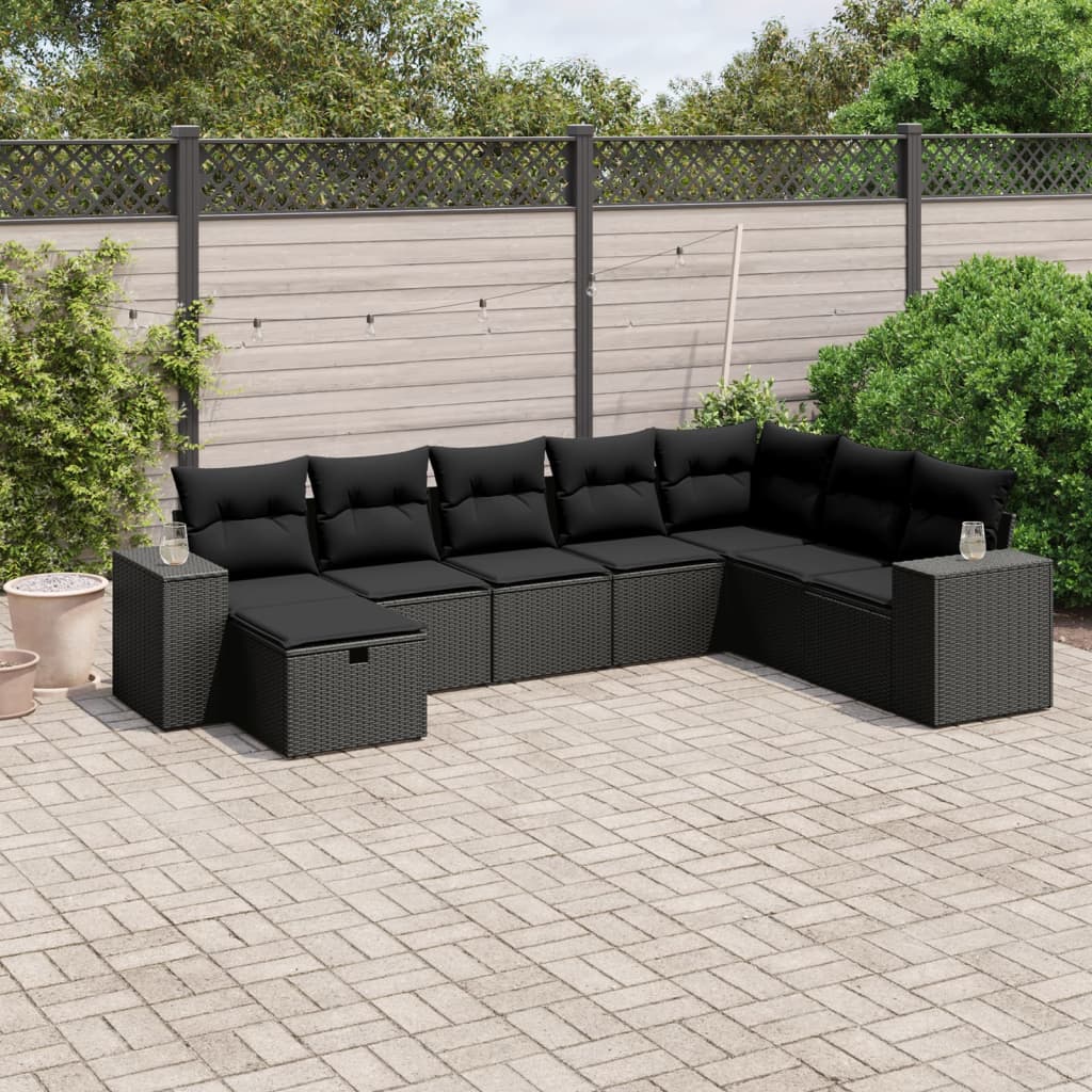 Set mobilier de grădină cu perne, 8 piese, negru, poliratan GartenMobel Dekor