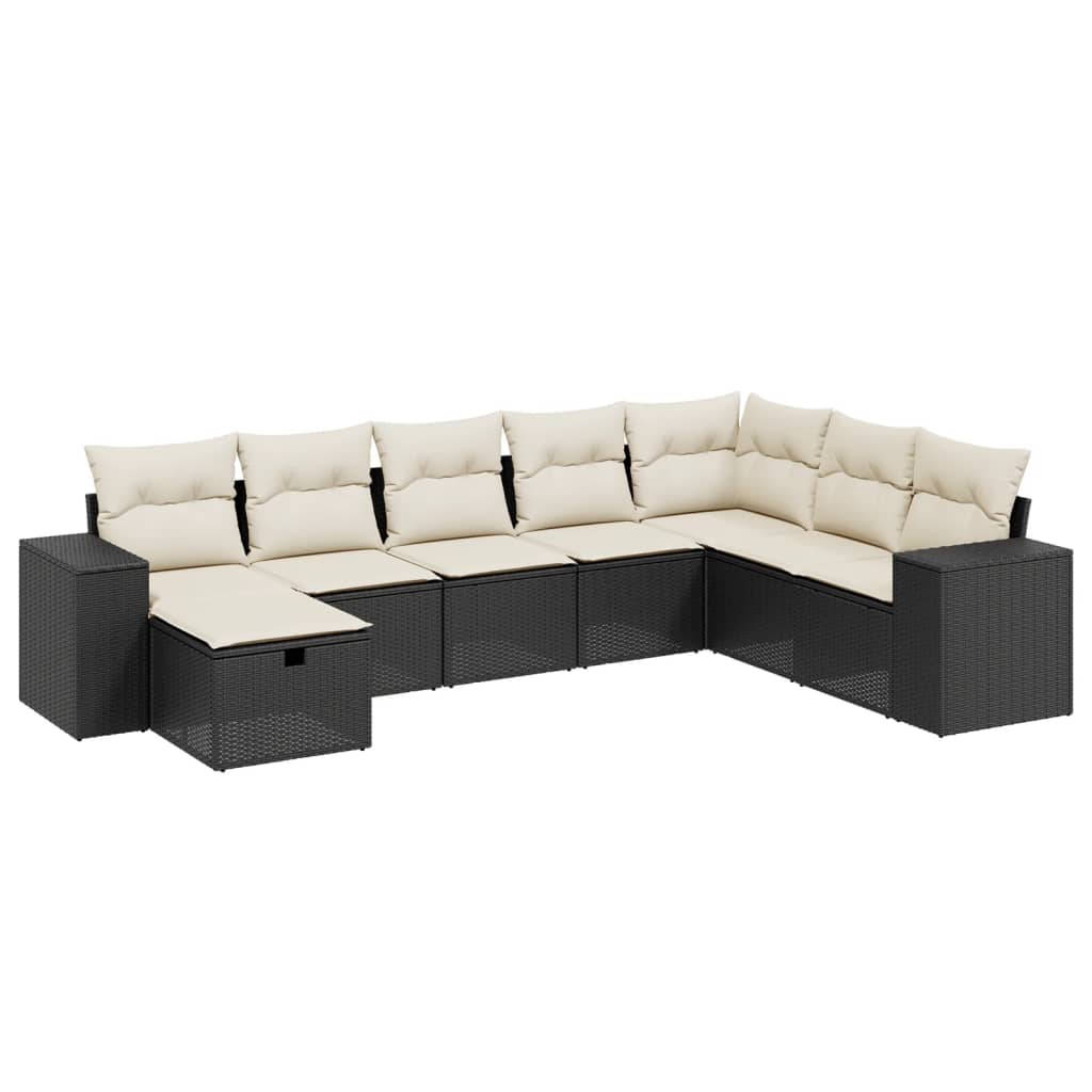 Set mobilier de grădină cu perne, 8 piese, negru, poliratan GartenMobel Dekor