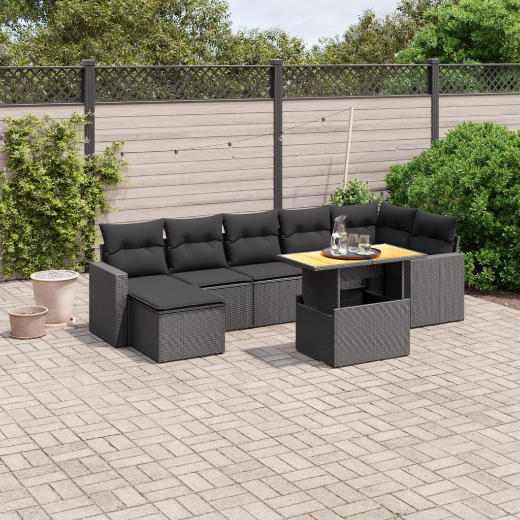 Set mobilier de grădină cu perne, 8 piese, negru, poliratan GartenMobel Dekor