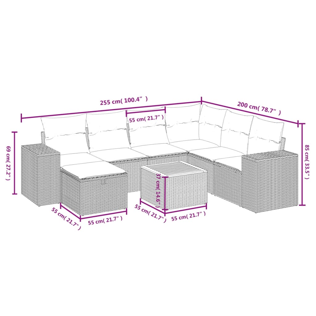 Set mobilier de grădină cu perne, 8 piese, negru, poliratan GartenMobel Dekor