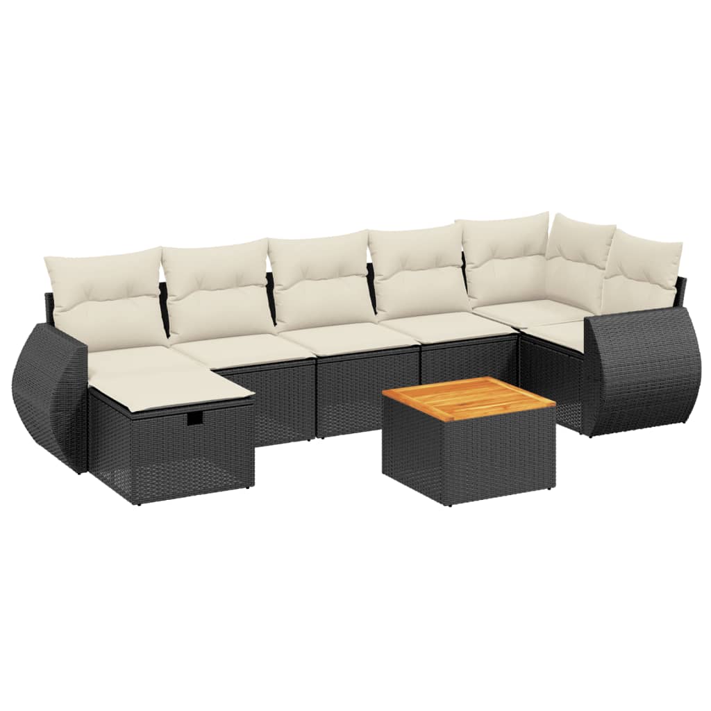 Set mobilier de grădină cu perne, 8 piese, negru, poliratan GartenMobel Dekor