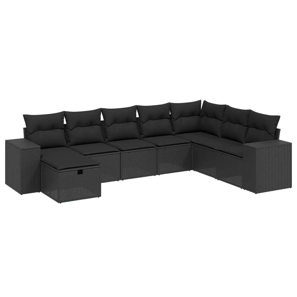 Set mobilier de grădină cu perne, 8 piese, negru, poliratan GartenMobel Dekor