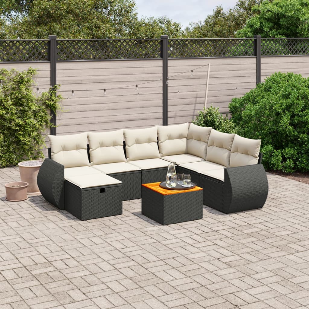 Set mobilier de grădină cu perne, 8 piese, negru, poliratan GartenMobel Dekor