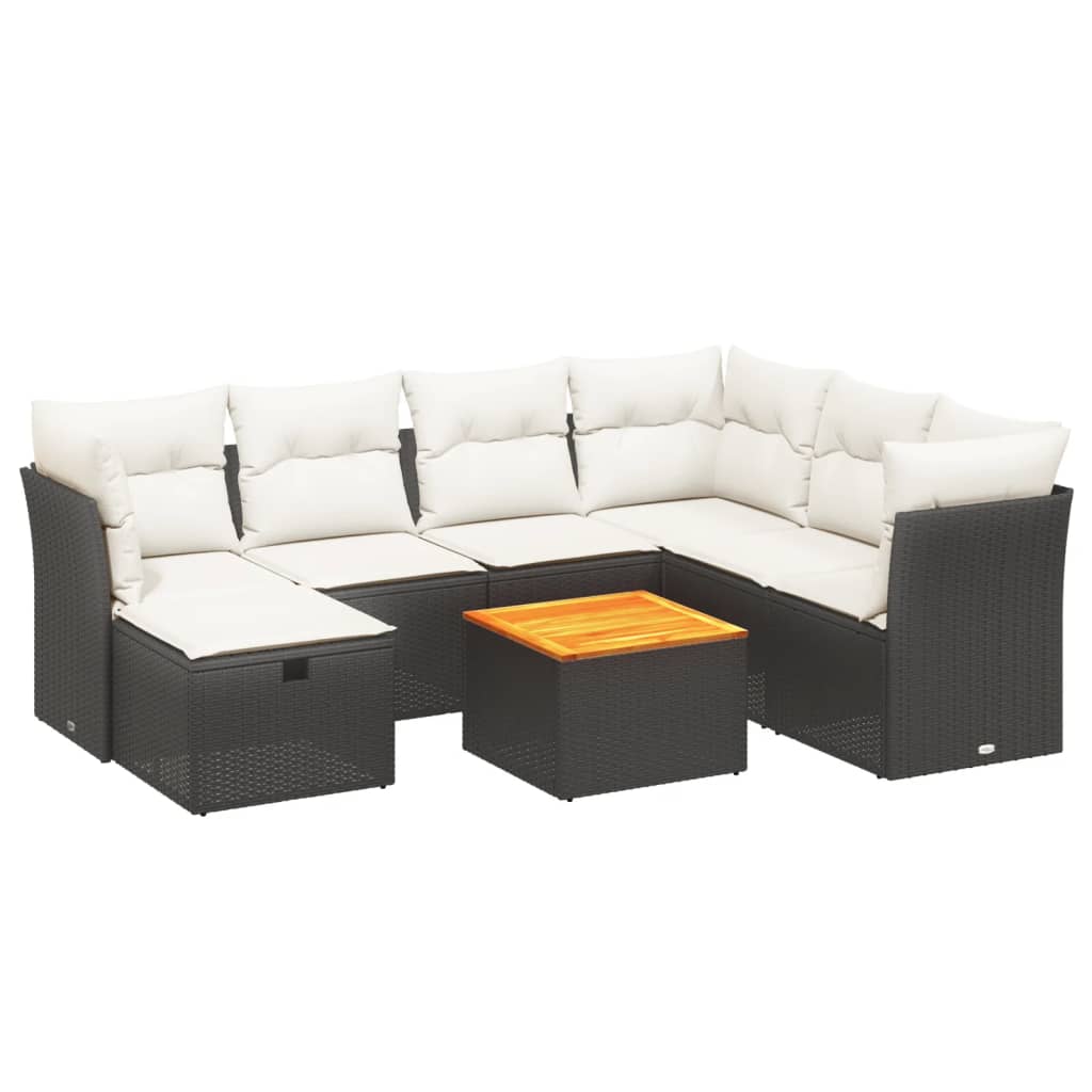 Set mobilier de grădină cu perne, 8 piese, negru, poliratan GartenMobel Dekor