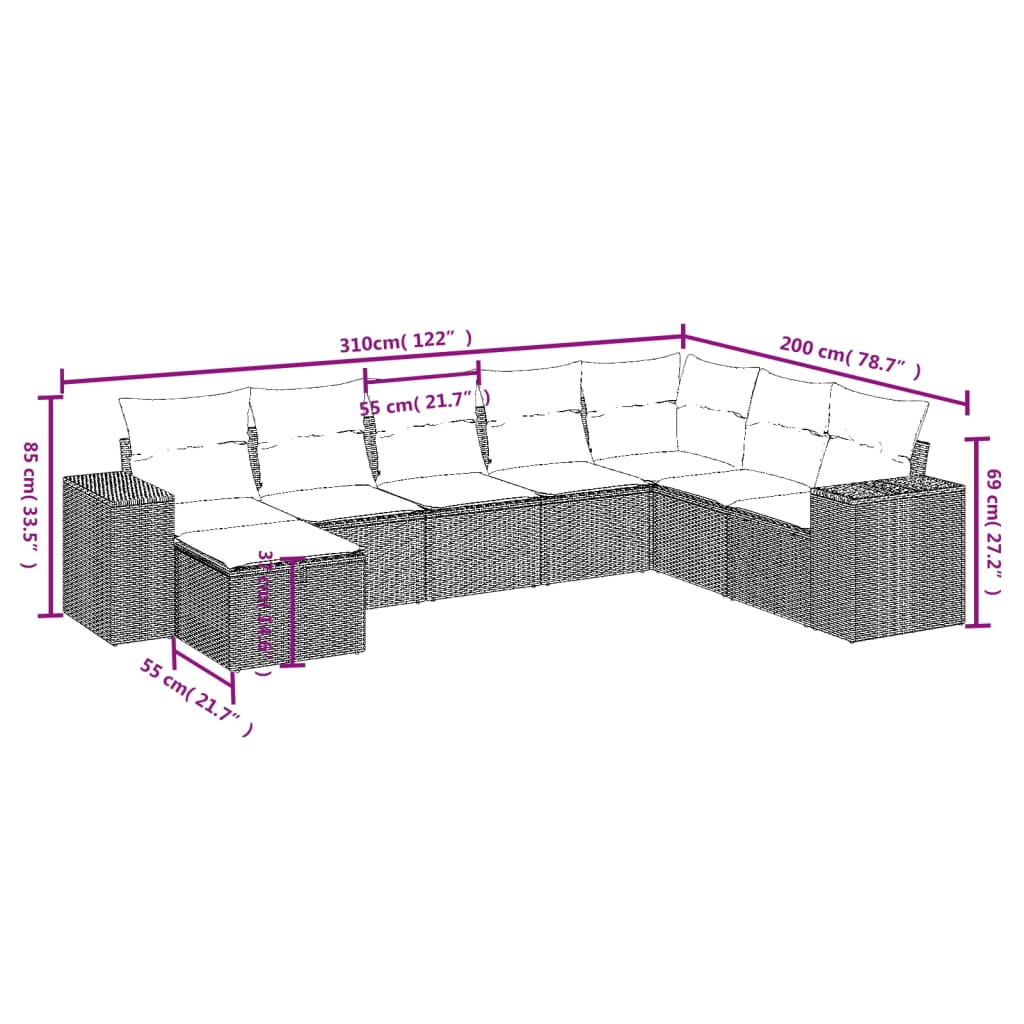 Set mobilier de grădină cu perne, 8 piese, negru, poliratan GartenMobel Dekor
