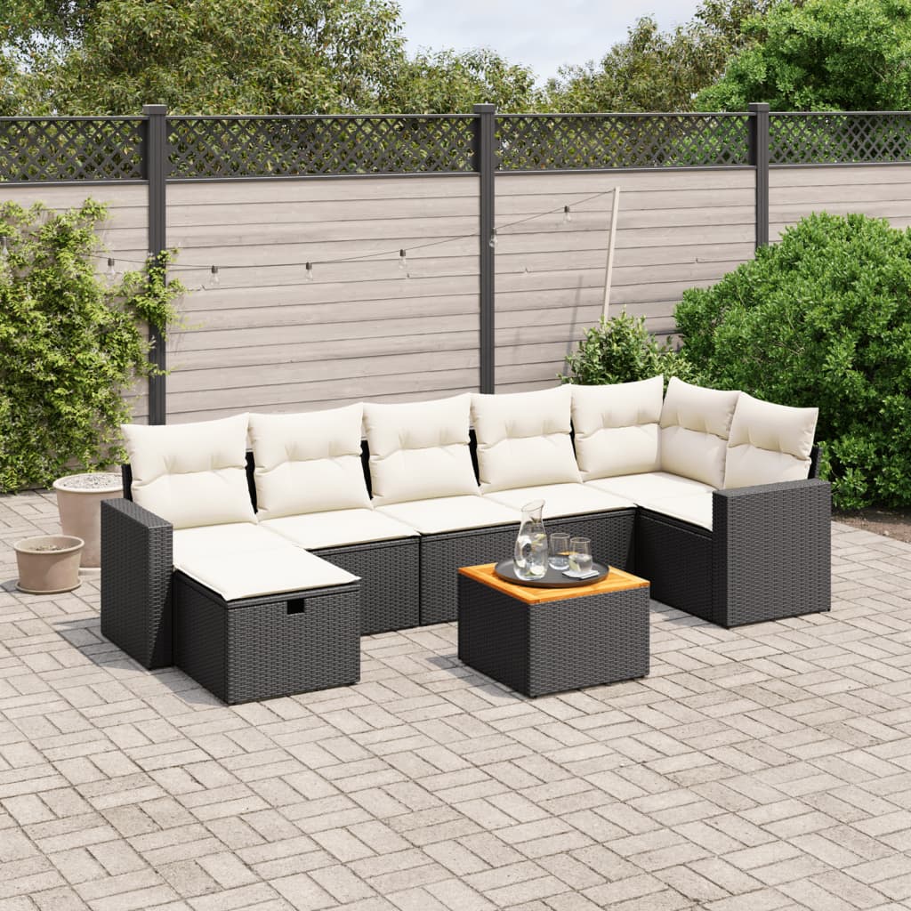 Set mobilier de grădină cu perne, 8 piese, negru, poliratan GartenMobel Dekor