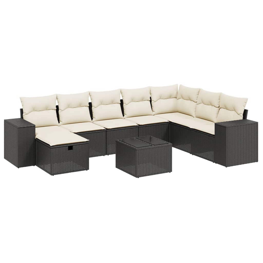 Set mobilier de grădină cu perne, 9 piese, negru, poliratan GartenMobel Dekor