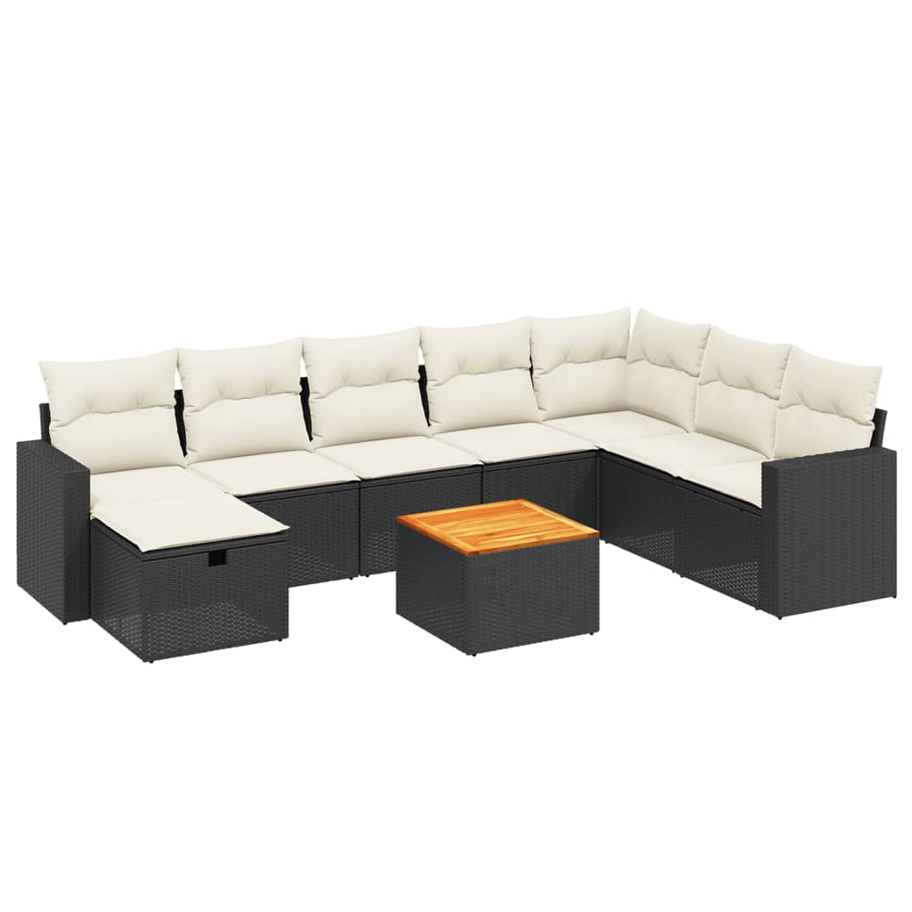 Set mobilier de grădină cu perne, 9 piese, negru, poliratan GartenMobel Dekor