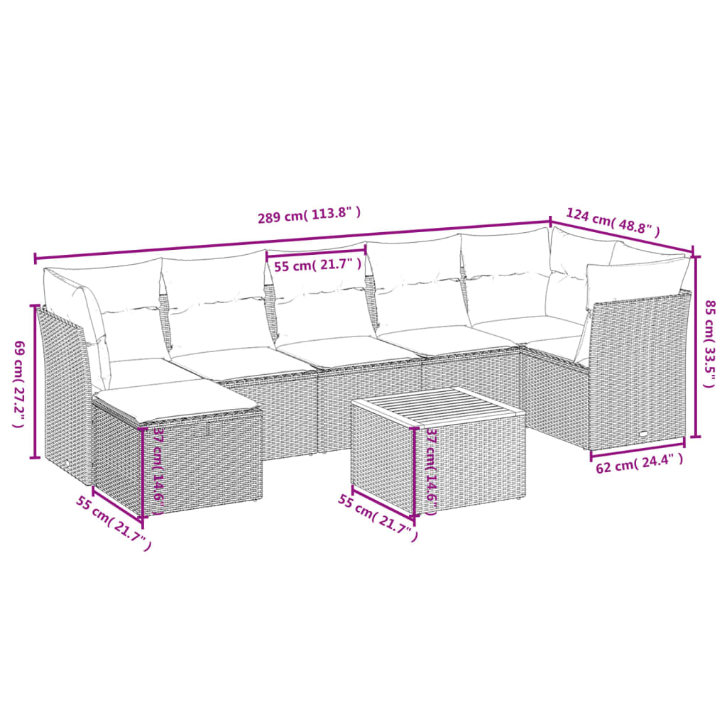 Set mobilier de grădină cu perne, 9 piese, negru, poliratan GartenMobel Dekor