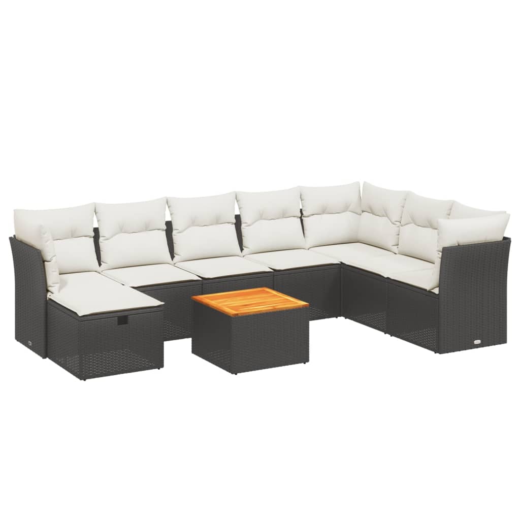 Set mobilier de grădină cu perne, 9 piese, negru, poliratan GartenMobel Dekor