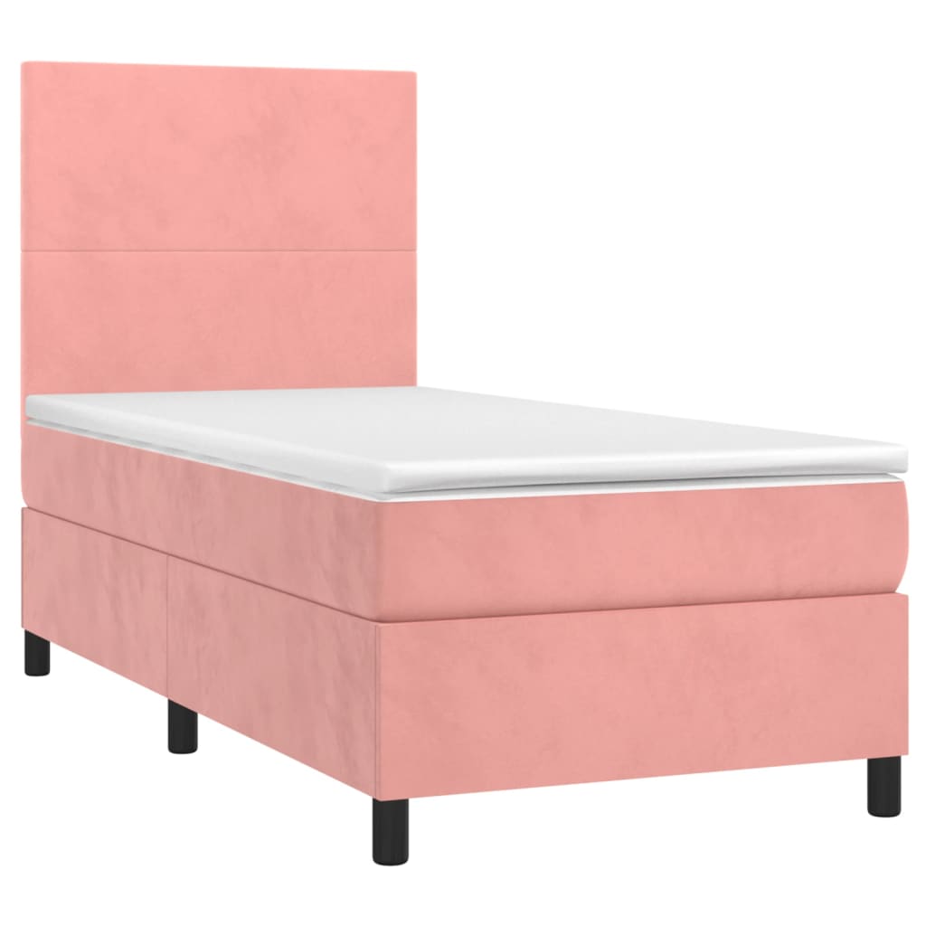 Pat box spring cu saltea, roz, 80x200 cm, catifea GartenMobel Dekor