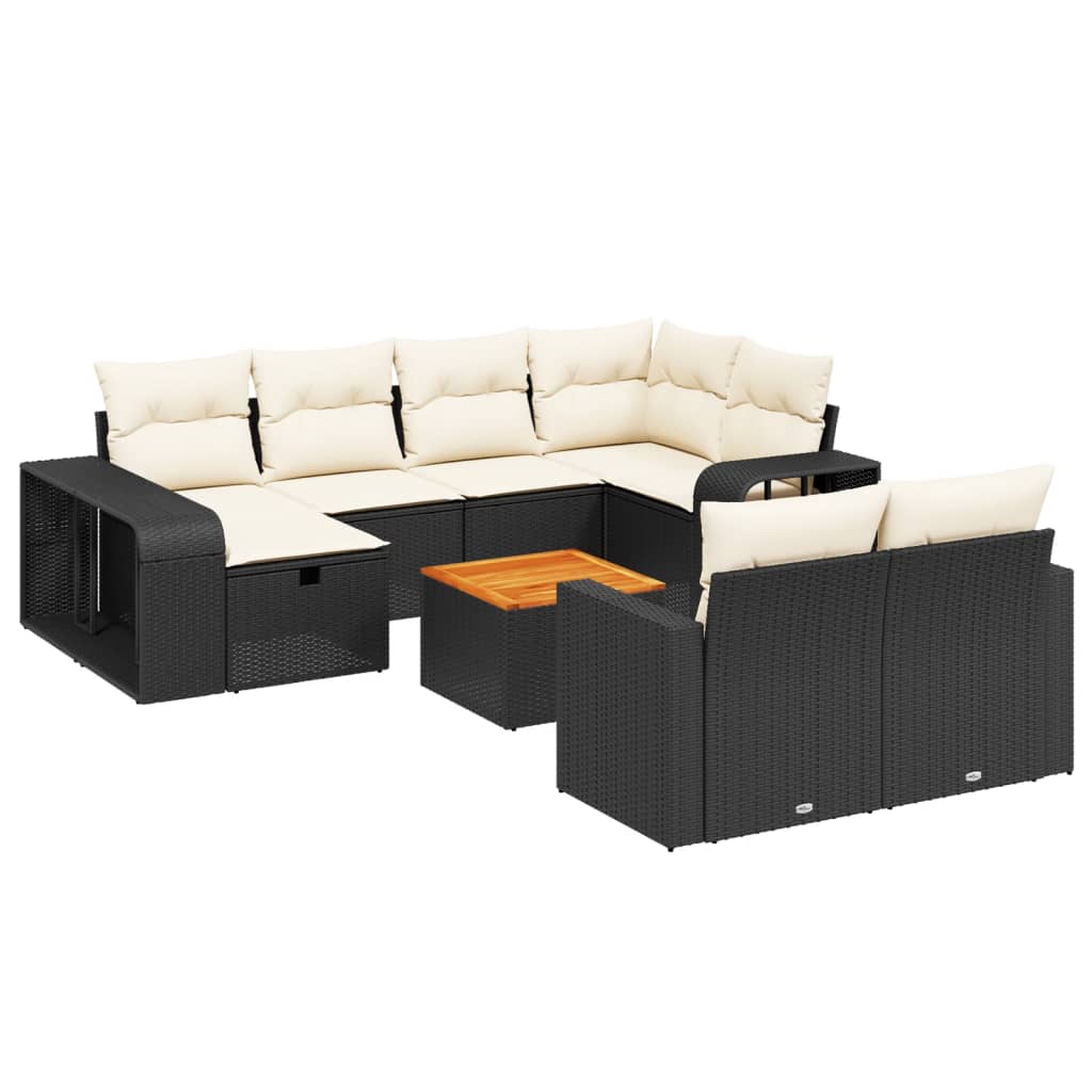 Set canapele de grădină cu perne, 11 piese, negru, poliratan GartenMobel Dekor