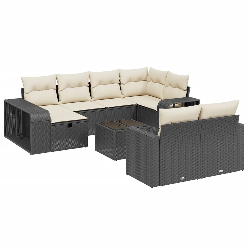 Set canapele de grădină cu perne, 11 piese, negru, poliratan GartenMobel Dekor