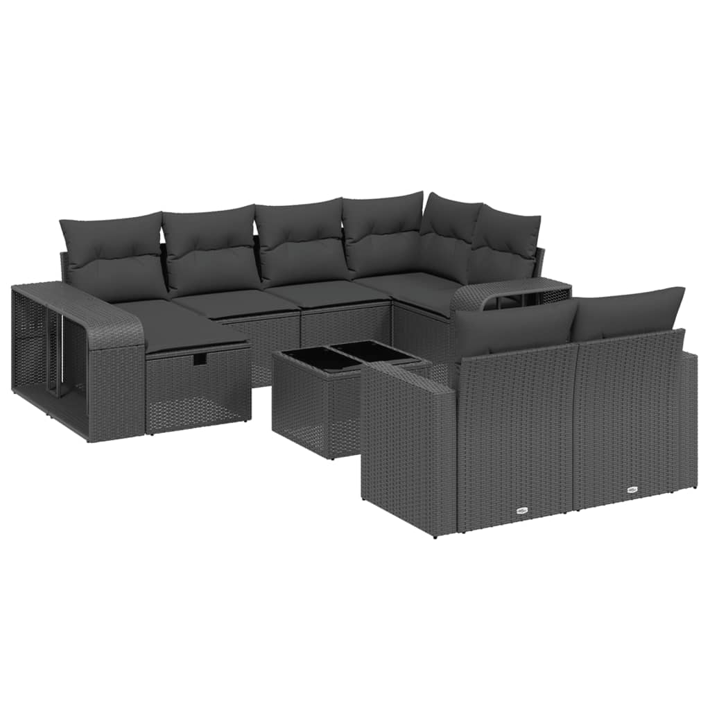 Set canapele de grădină cu perne, 11 piese, negru, poliratan GartenMobel Dekor