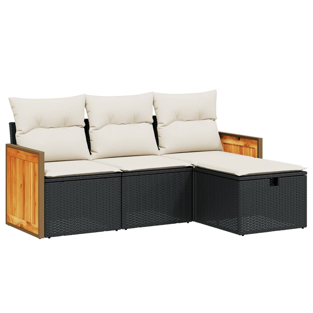 Set mobilier de grădină cu perne, 4 piese, negru, poliratan GartenMobel Dekor