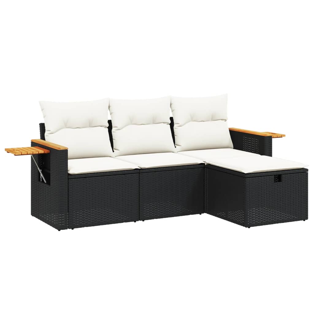 Set mobilier de grădină cu perne, 4 piese, negru, poliratan GartenMobel Dekor
