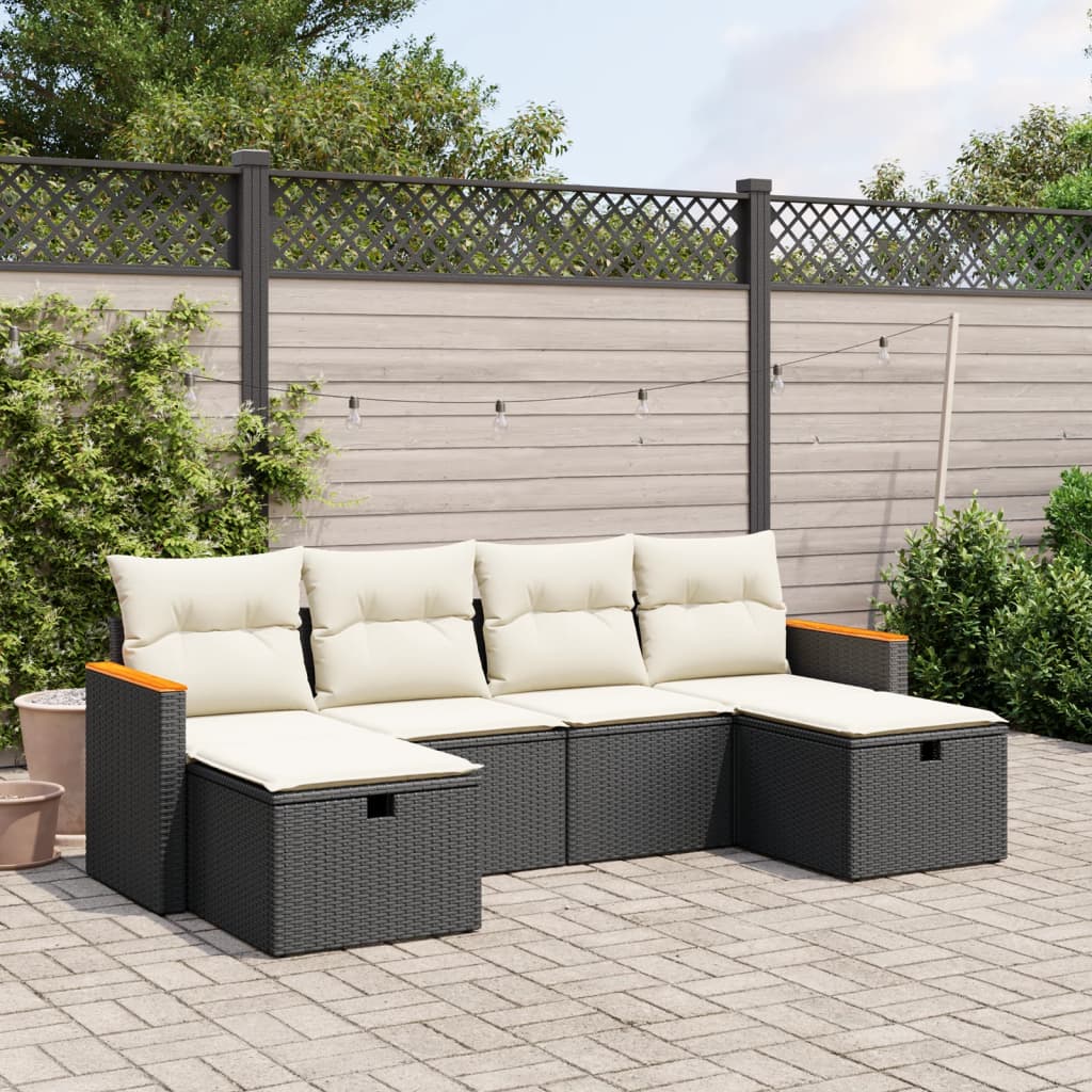Set mobilier de grădină cu perne, 6 piese, negru, poliratan GartenMobel Dekor