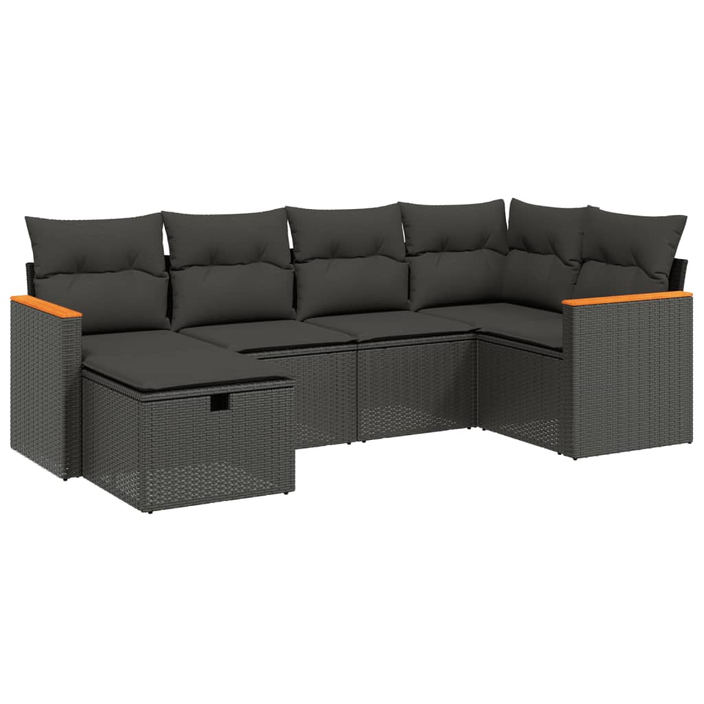 Set mobilier de grădină cu perne, 6 piese, negru, poliratan GartenMobel Dekor