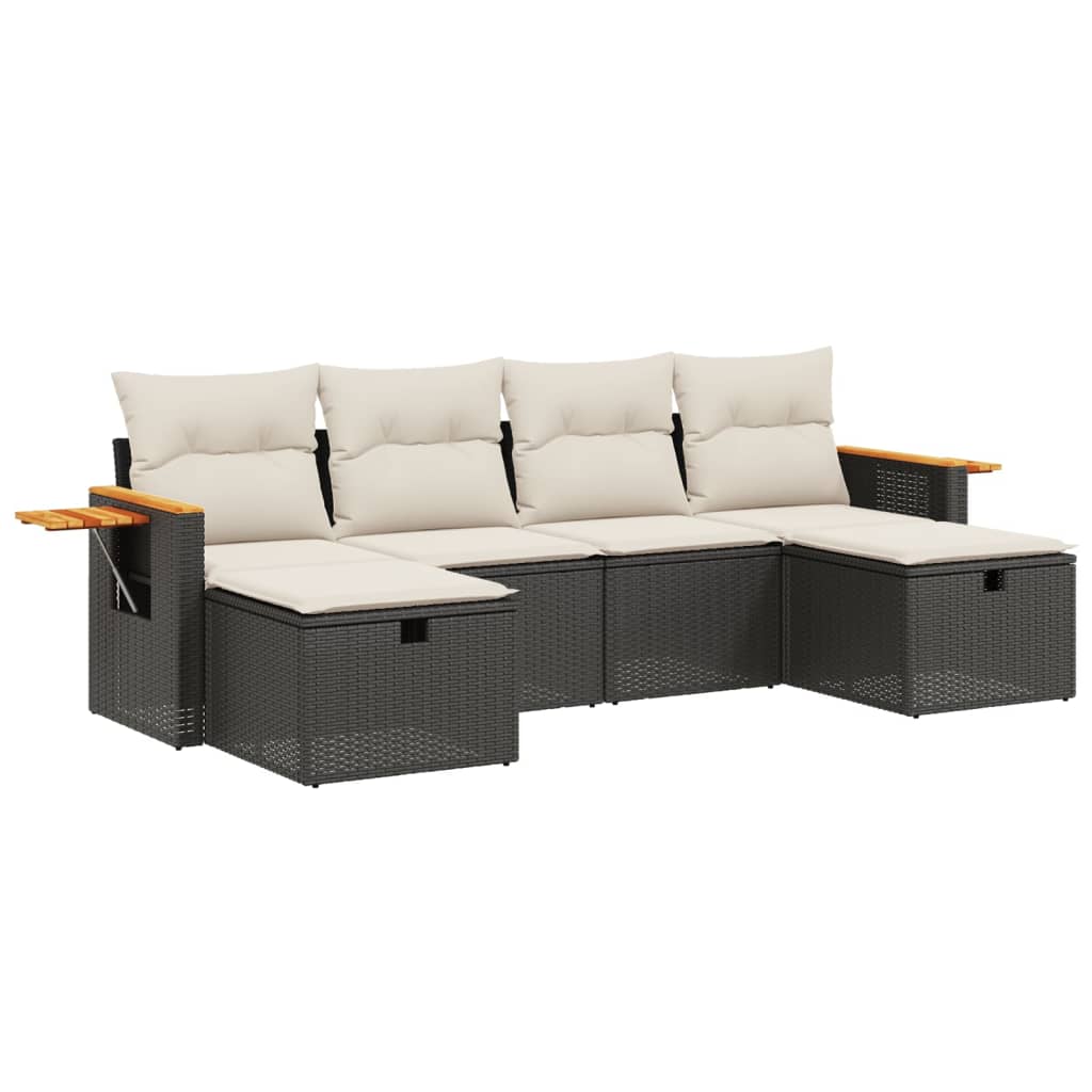 Set mobilier de grădină cu perne, 6 piese, negru, poliratan GartenMobel Dekor