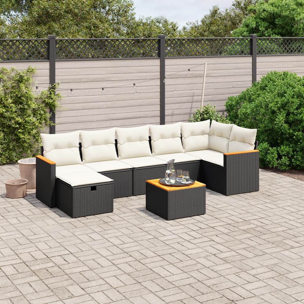 Set mobilier de grădină cu perne, 8 piese, negru, poliratan GartenMobel Dekor