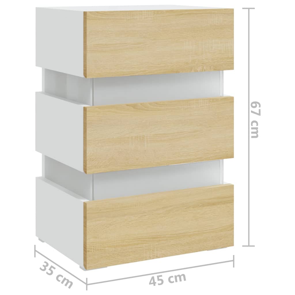 Noptieră cu LED, alb/stejar sonoma, 45x35x67 cm, lemn prelucrat GartenMobel Dekor