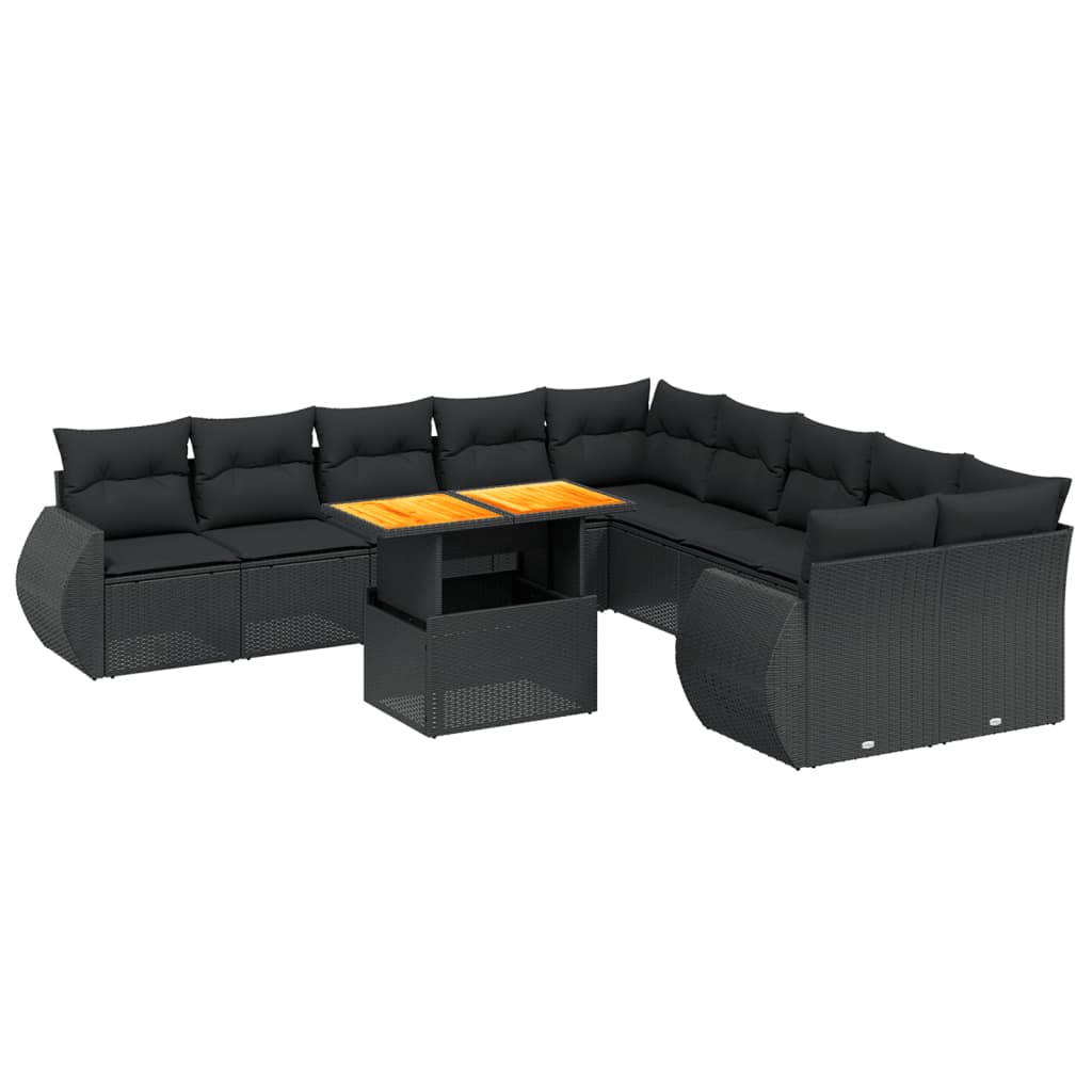 Set canapele de grădină cu perne, 11 piese, negru, poliratan GartenMobel Dekor