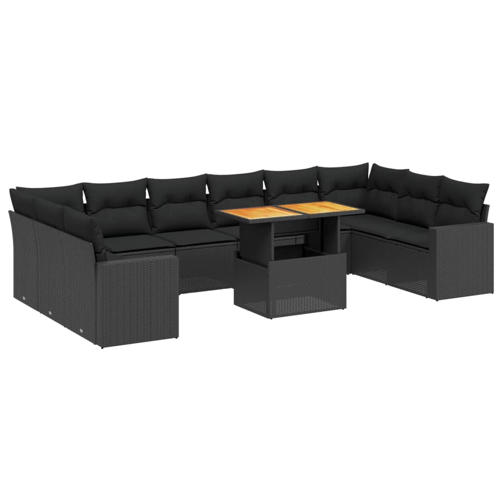 Set canapele de grădină cu perne, 11 piese, negru, poliratan GartenMobel Dekor