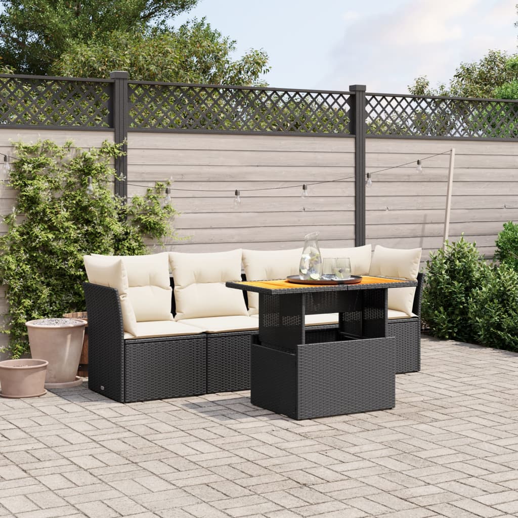 Set mobilier de grădină cu perne, 5 piese, negru, poliratan GartenMobel Dekor