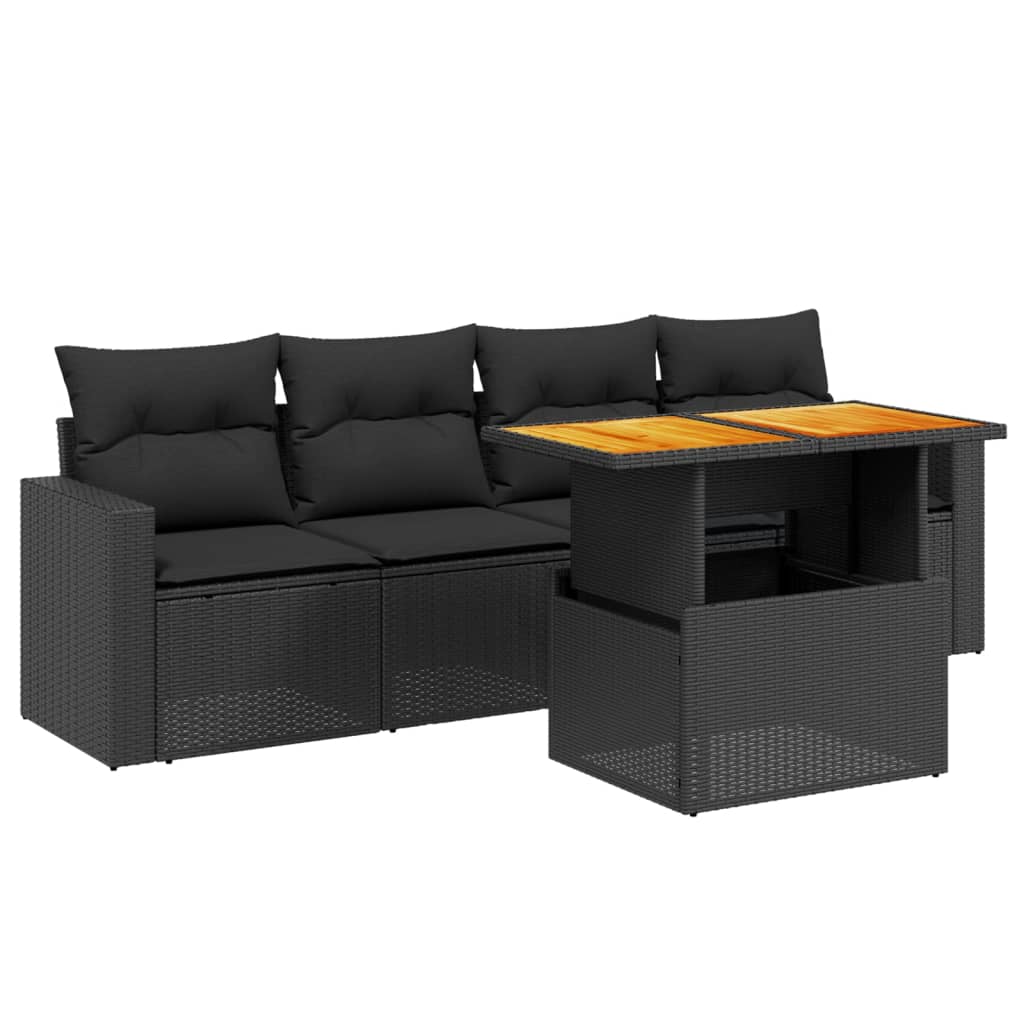 Set mobilier de grădină cu perne, 5 piese, negru, poliratan GartenMobel Dekor