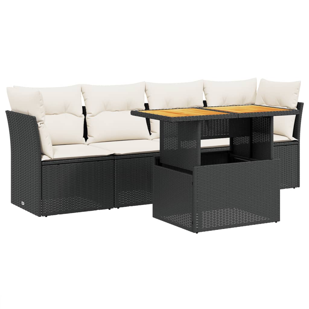 Set mobilier de grădină cu perne, 5 piese, negru, poliratan GartenMobel Dekor