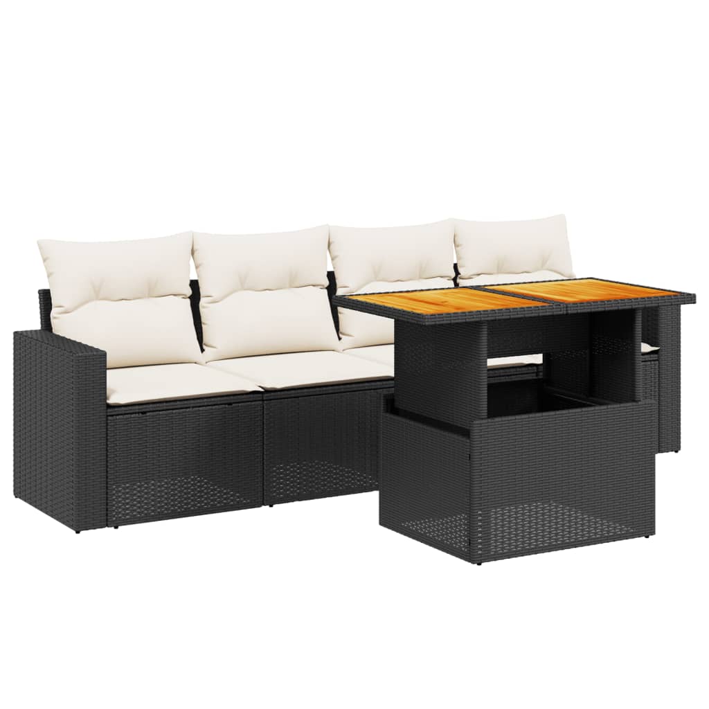 Set mobilier de grădină cu perne, 5 piese, negru, poliratan GartenMobel Dekor