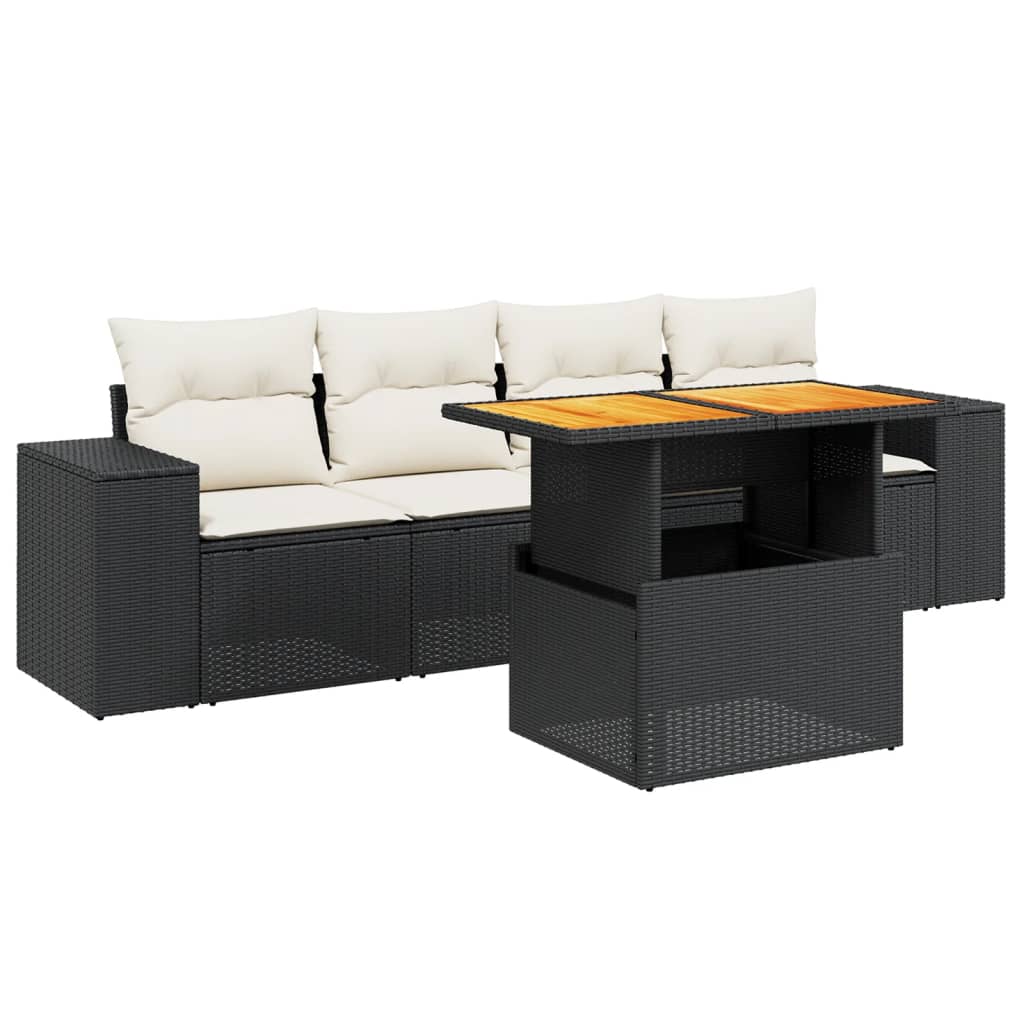 Set mobilier de grădină cu perne, 5 piese, negru, poliratan GartenMobel Dekor