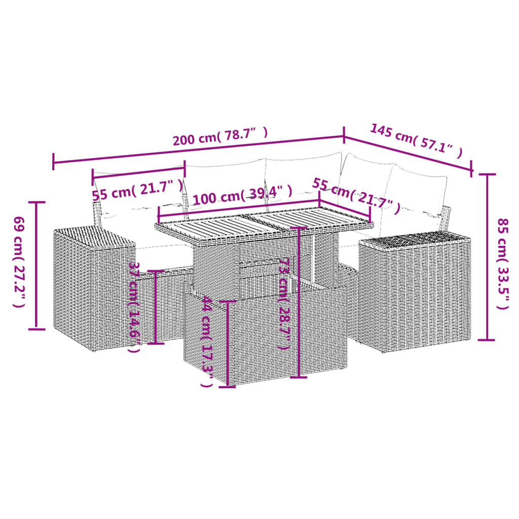 Set mobilier de grădină cu perne, 5 piese, negru, poliratan GartenMobel Dekor