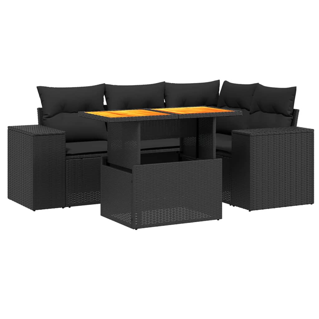 Set mobilier de grădină cu perne, 5 piese, negru, poliratan GartenMobel Dekor