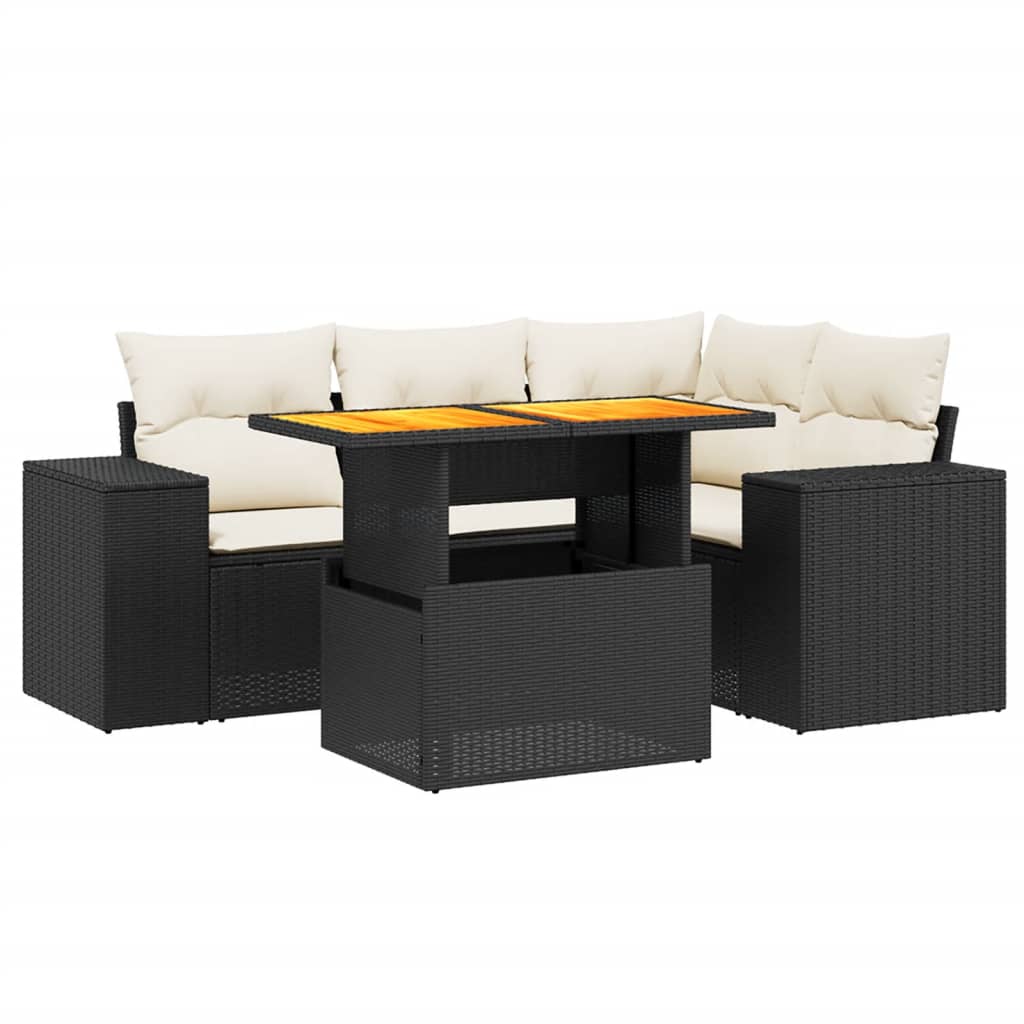 Set mobilier de grădină cu perne, 5 piese, negru, poliratan GartenMobel Dekor