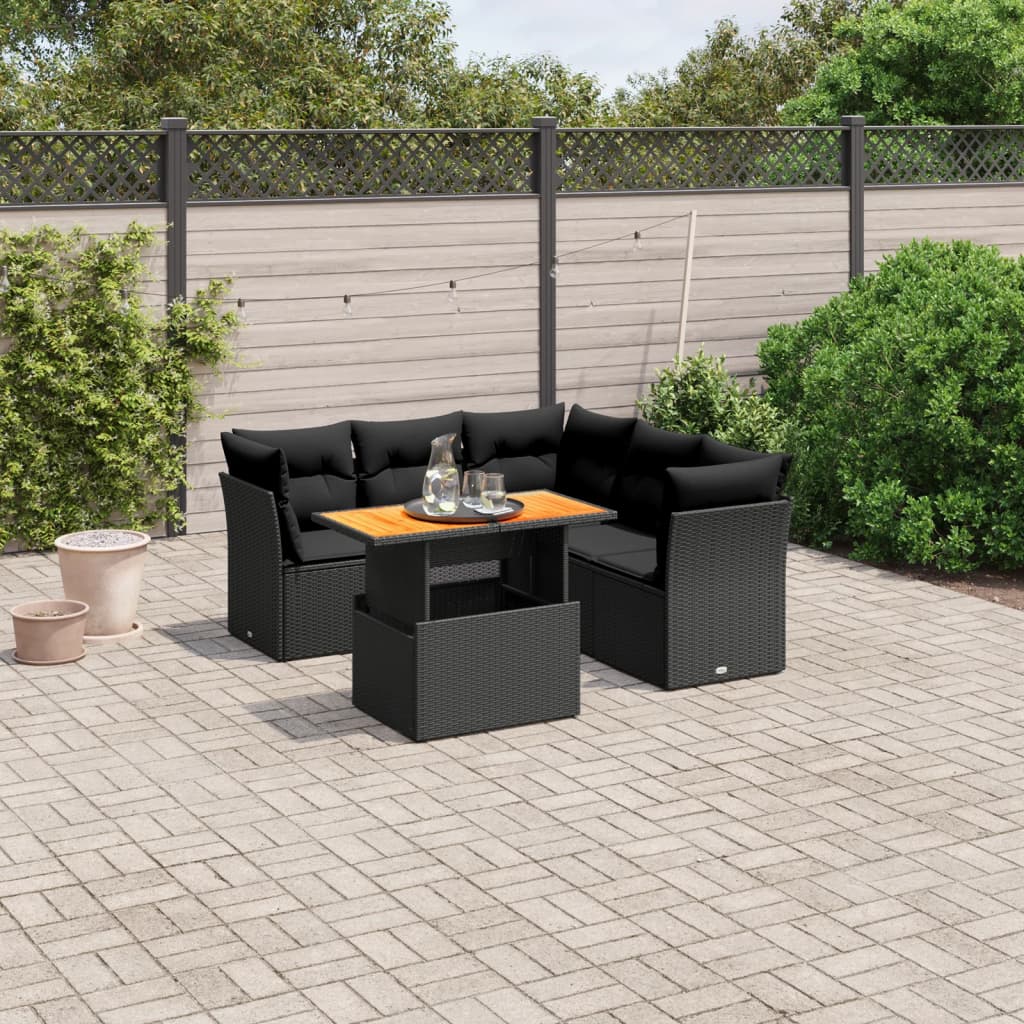 Set mobilier de grădină cu perne, 5 piese, negru, poliratan GartenMobel Dekor