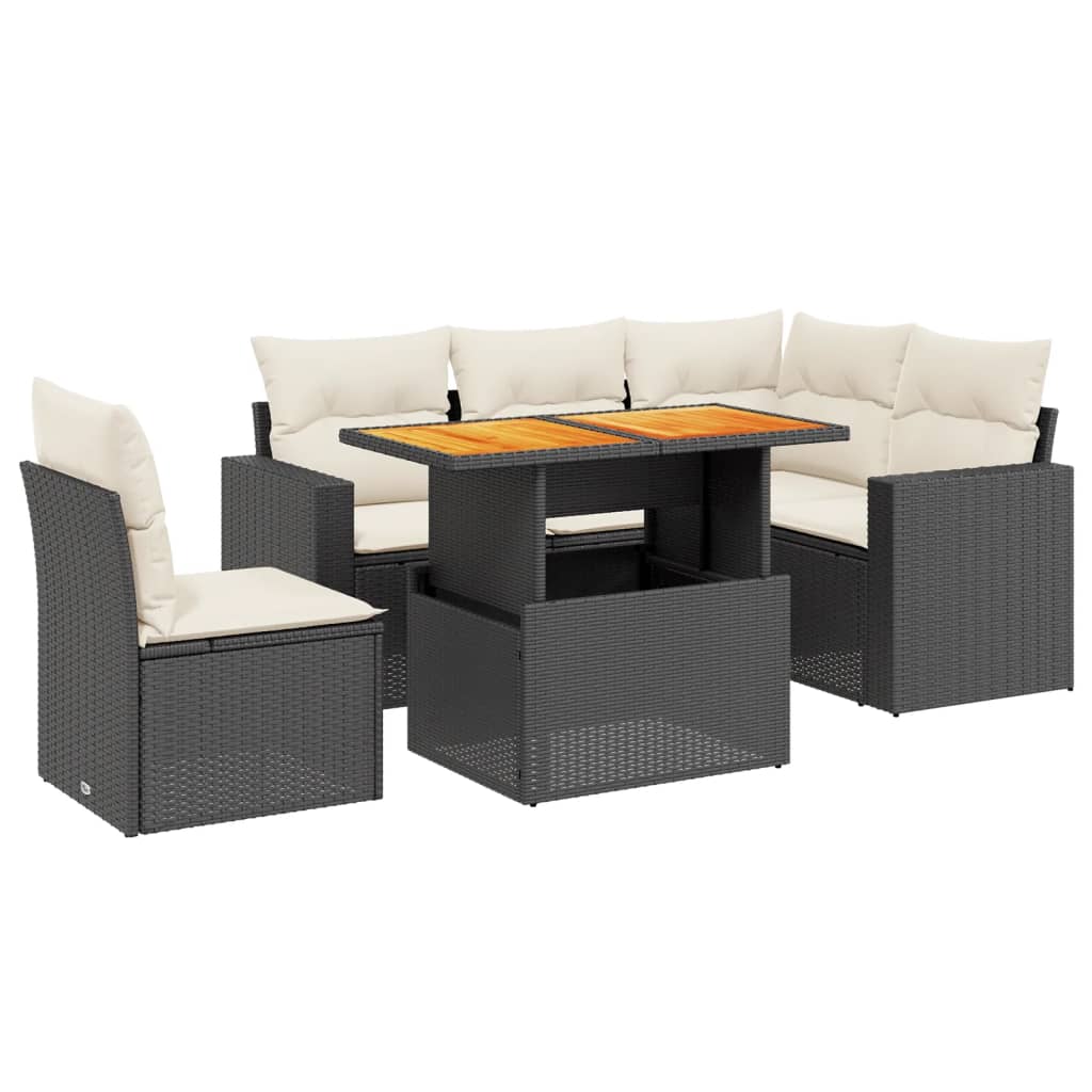 Set mobilier de grădină cu perne, 6 piese, negru, poliratan GartenMobel Dekor