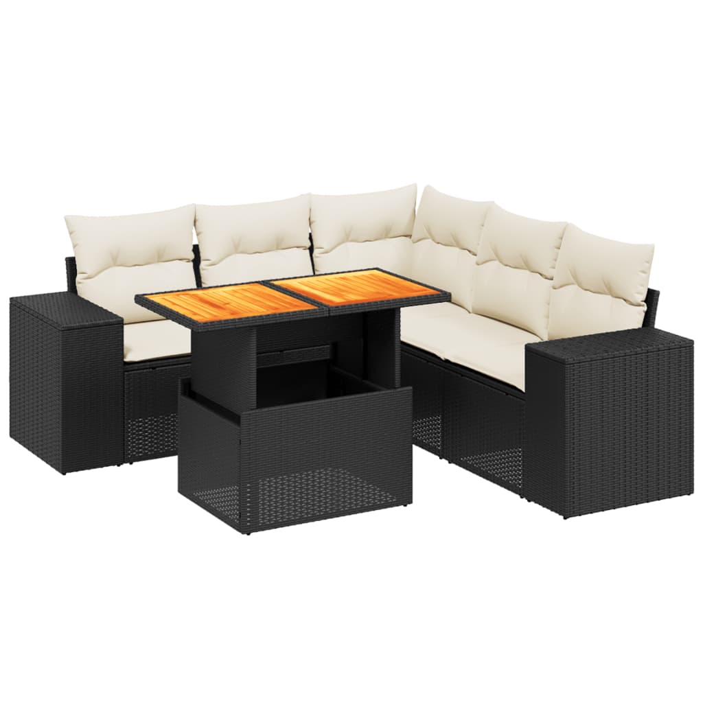 Set mobilier de grădină cu perne, 6 piese, negru, poliratan GartenMobel Dekor