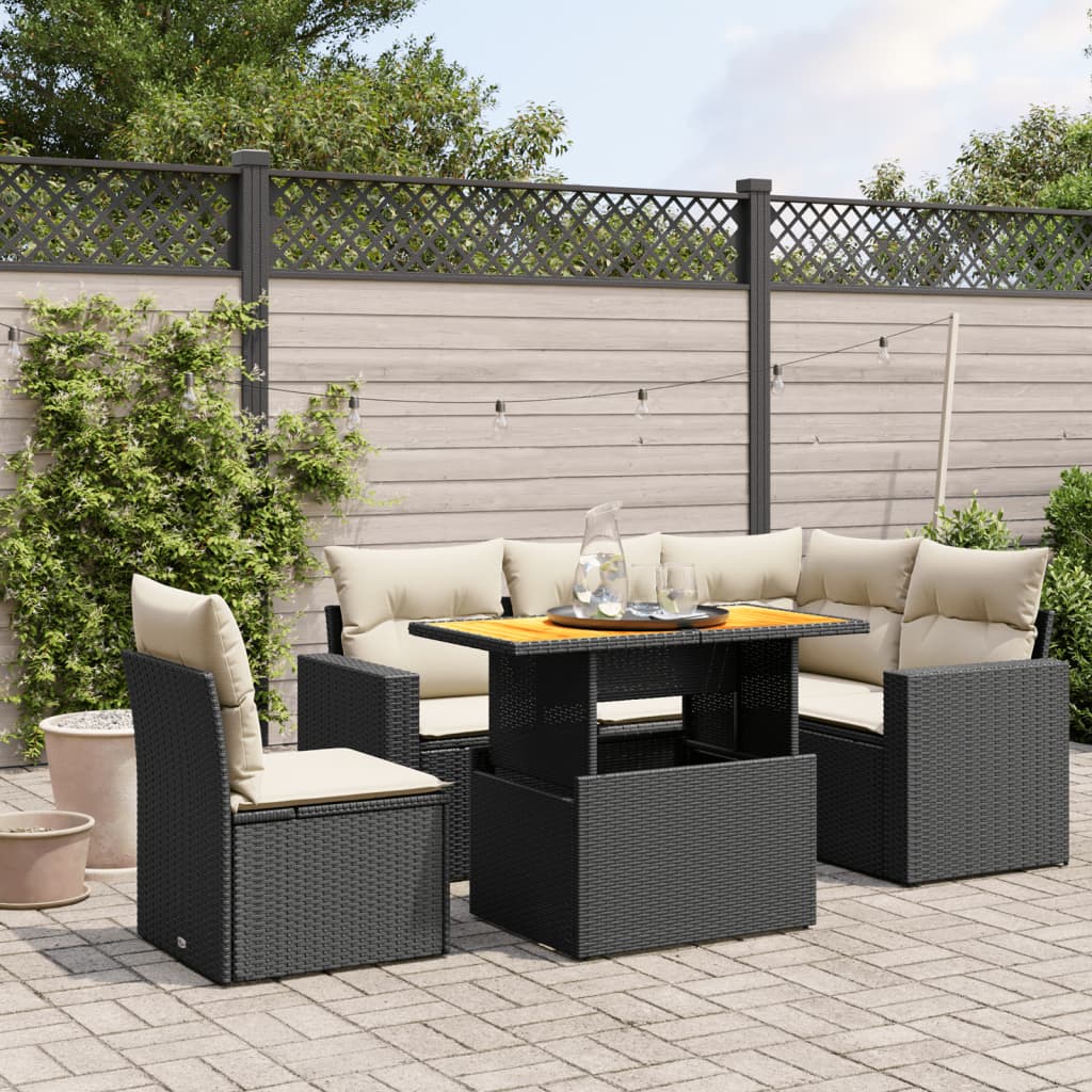 Set mobilier de grădină cu perne, 6 piese, negru, poliratan GartenMobel Dekor