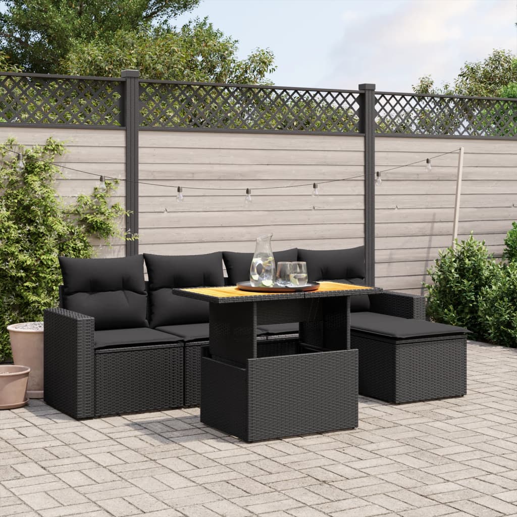 Set mobilier de grădină cu perne, 6 piese, negru, poliratan GartenMobel Dekor