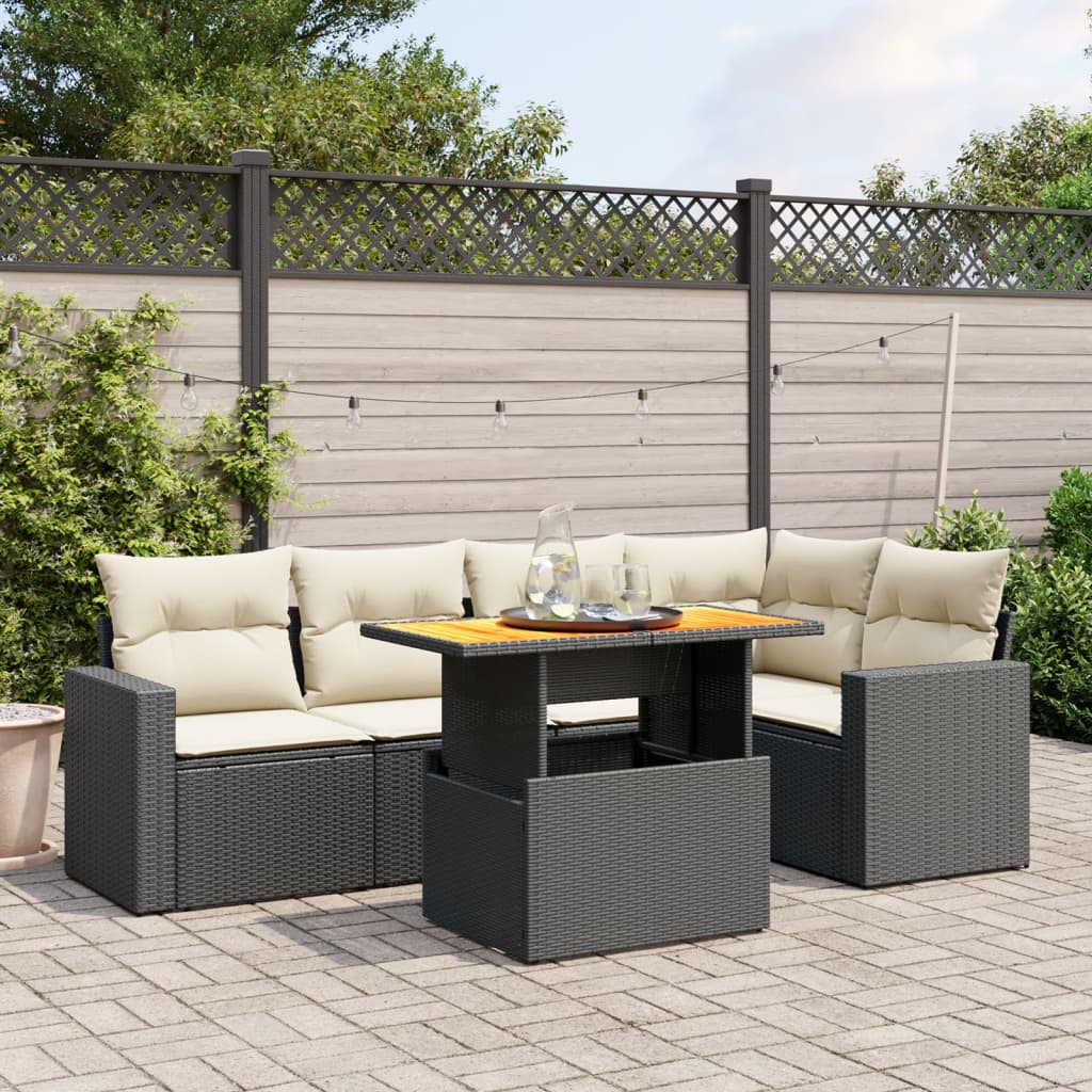Set mobilier de grădină cu perne, 6 piese, negru, poliratan GartenMobel Dekor